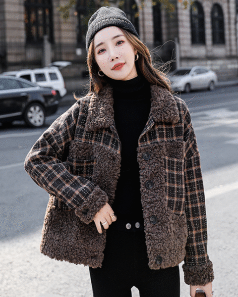 가을 겨울 여성 트위드자켓 양털 체크 자켓